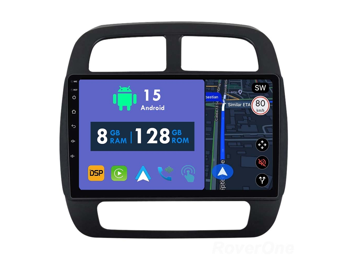 Auto Rádio Carro Bluetooth Autoradio 8GB RAM 128G ROM CarPlay Navegação GPS Ecrã Táctil RoverOne para Renault Kwid 2015-2019  