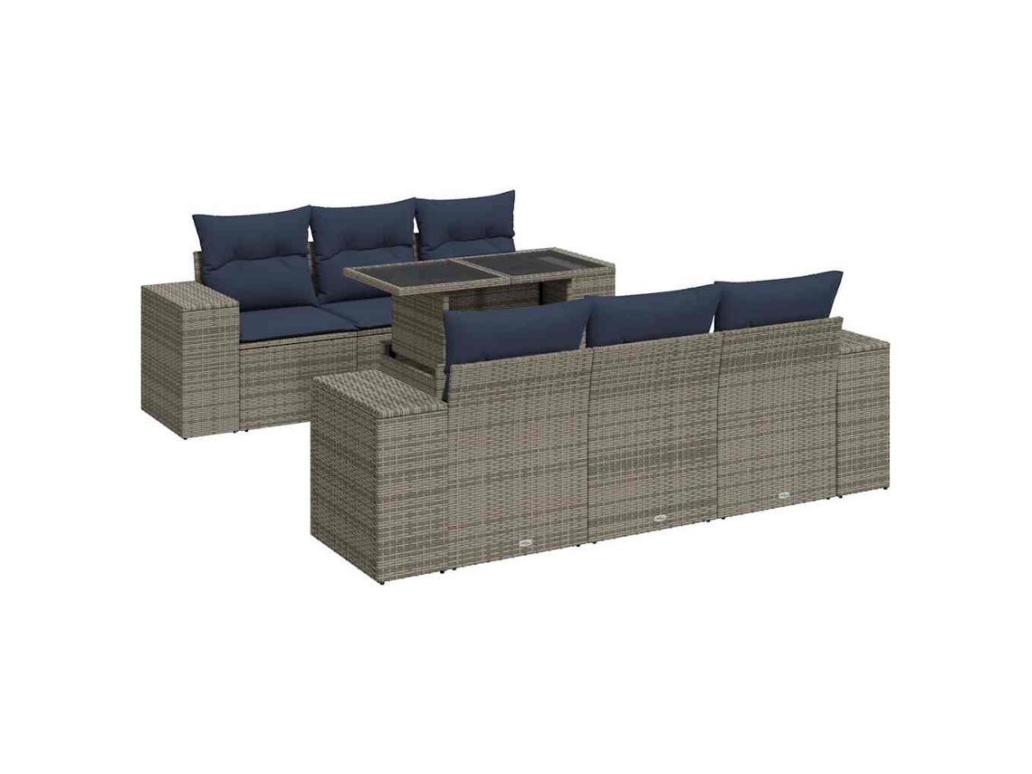 Conjunto de 7 Sofás Jardim com Almofadões Vime Pe/acácia Cinzento MAISON EXCLUSIVE (7 pcs)