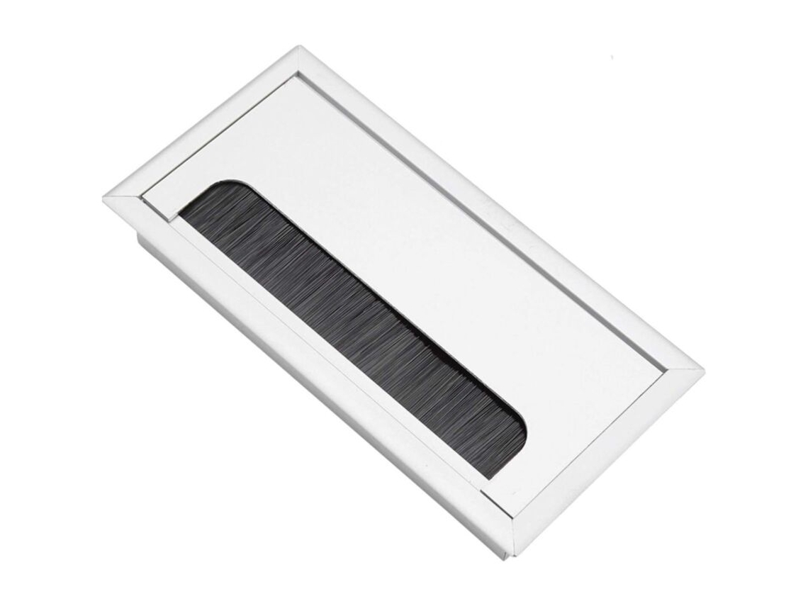 Prensa, Cabo Embutido em Alumínio 160x80mm, Saída de Cabo com Vedação por Escova, para Mesas e Suportes de Tv AQUAFORGE