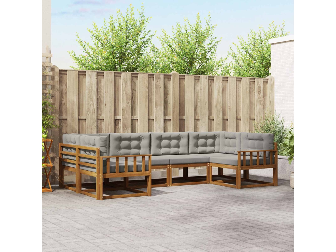 Vidaxl Conjunto De Sofás Para Exterior 6 Unid. Cinza Natural E Claro