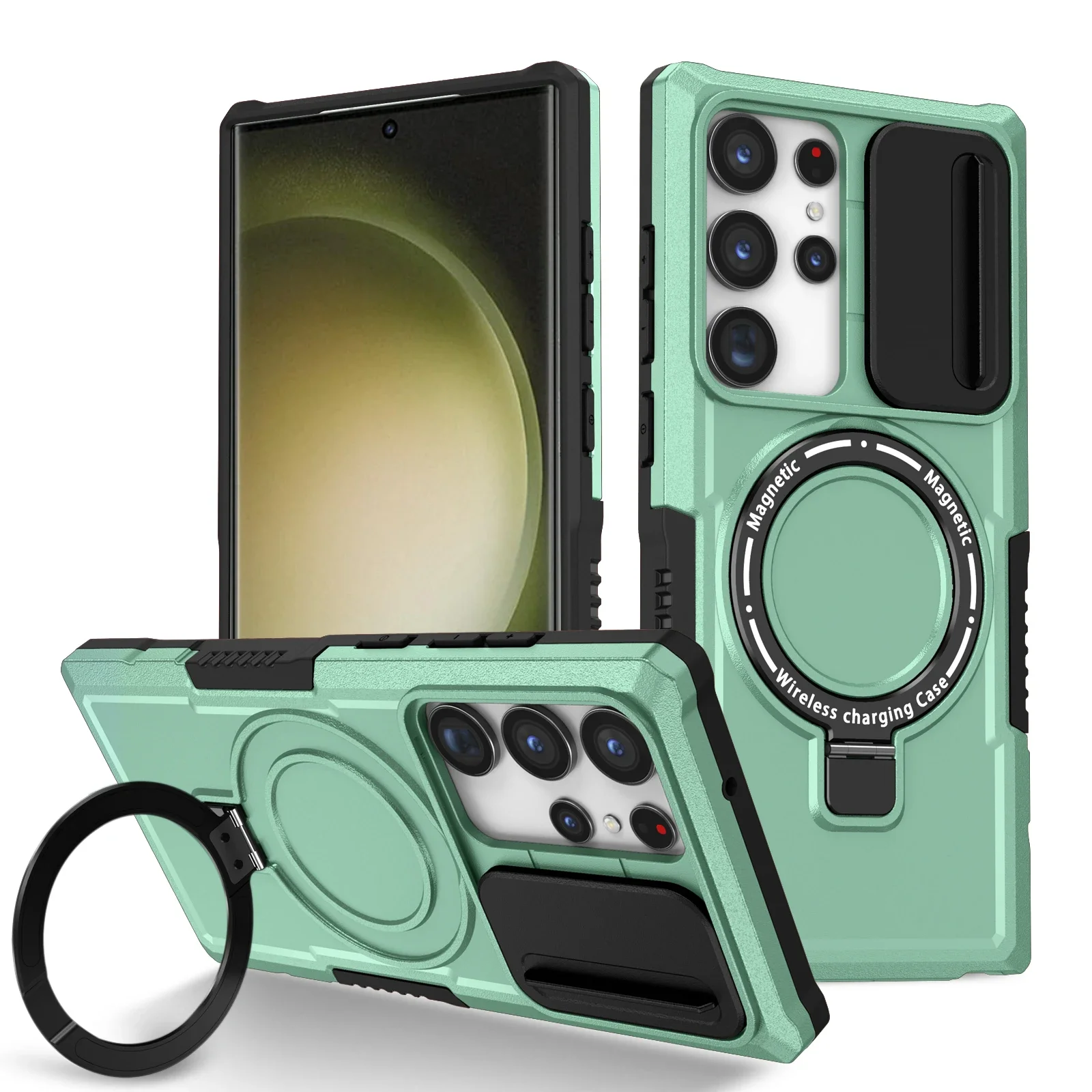 Capa Protetora Blindada (azul Claro Para Galaxy S22) Com Suporte Para Carro E Carregamento Sem Fio Magnético.