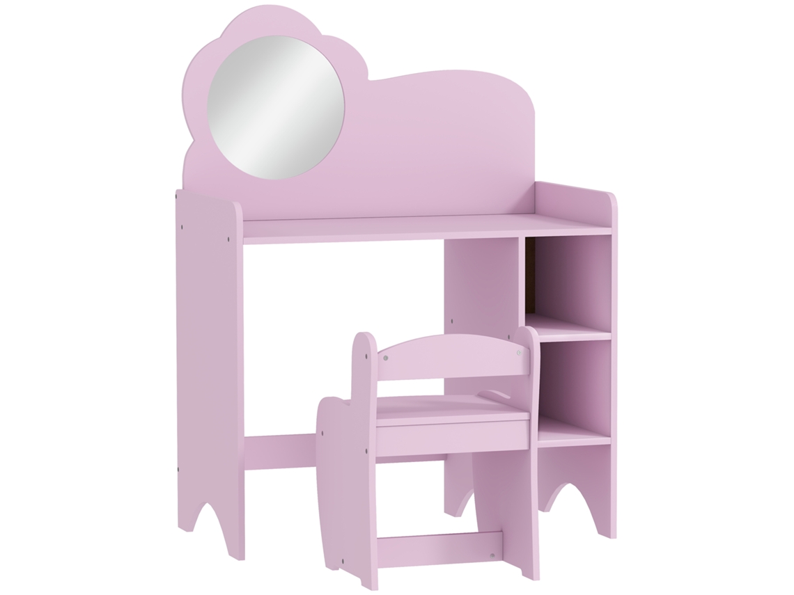 Toucador Para Crianças Com Banco E Espelho Em Forma De Flor Com Compartimentos Abertos 70x39x92,5 Cm Roxo