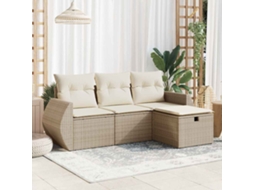 Vidaxl 4 Pcs Conjunto De Sofás Para Jardim C/ Almofadões Vime Pe Bege