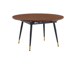 Mesa de jantar moderna extensível, redonda a oval, MDF preto/nogueira, detalhes dourados, pés de metal PAPRIKA