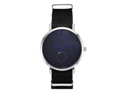 Relógio de pulso masculino casual de quartzo com mostrador simples em liga metálica preta.