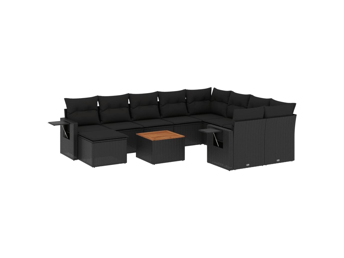 Conjunto de 11 Sofás de Jardim com Almofadões Vime Pe Preto MAISON EXCLUSIVE
