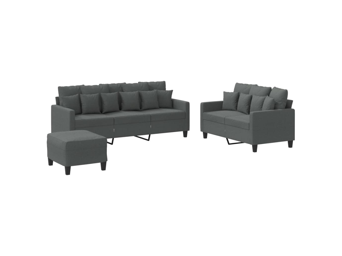 Maison Exclusive - 3 Pcs Conjunto De Sofás Com Almofadões Tecido Cinzento-escuro