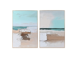 Pintura Home Esprit Bege Azul Celeste Praia Mediterrâneo 80 X 3,5 X 120 Cm (2 Unidades)
