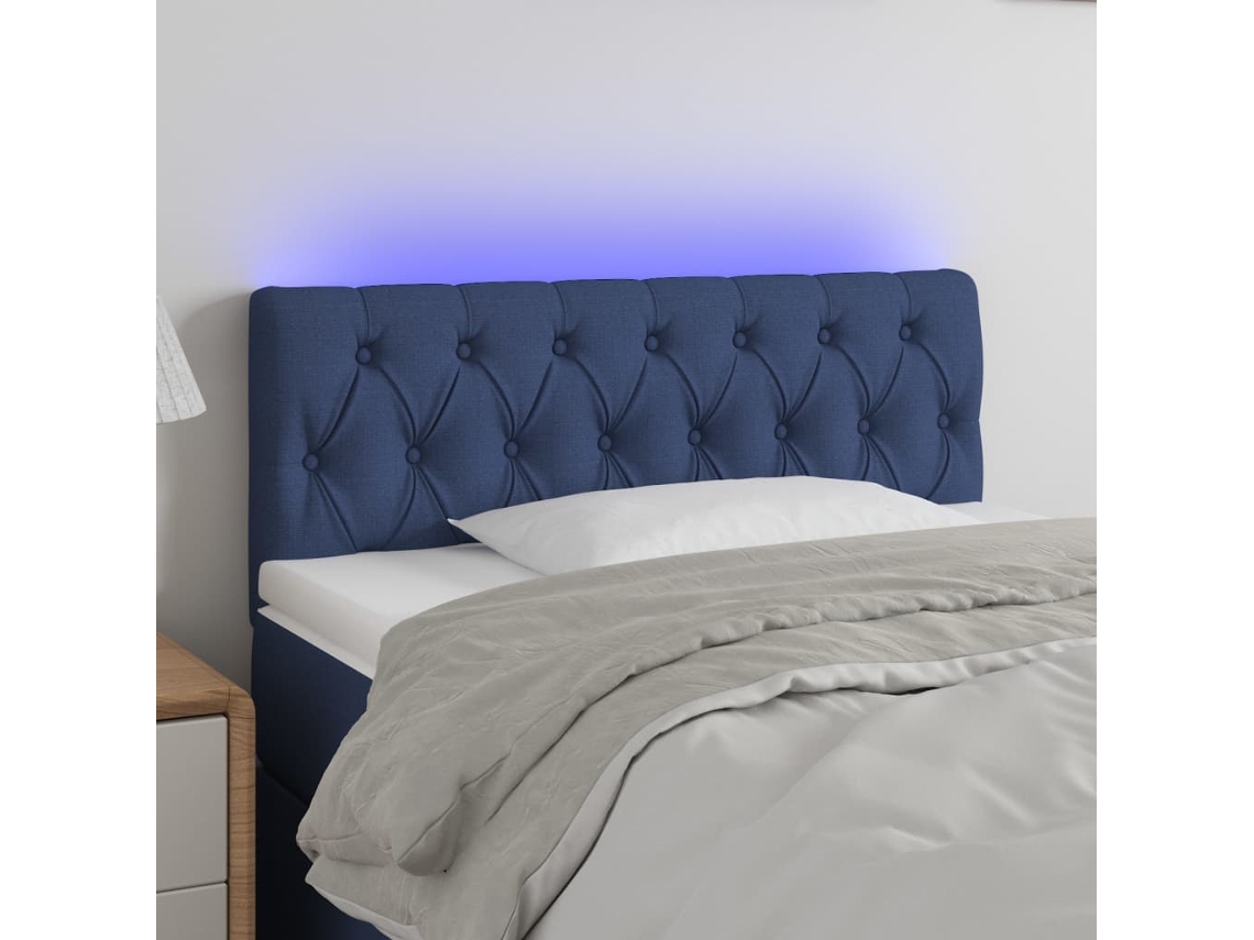 Cabecero con luces LED, tela, 90x7x78/88 cm, azul