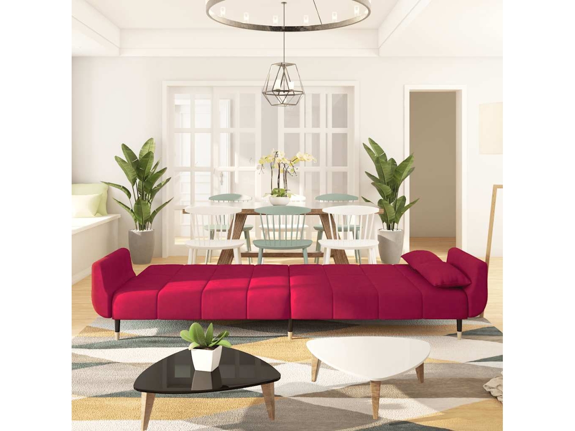 Vidaxl Sofá-cama 2 Lugares Com Duas Almofadas Veludo Vermelho Tinto