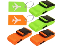 Conjunto De 4 Cintas Para Bagagem(laranja E Verde) Com Etiquetas, Cintas Ajustáveis​​ Para Bagagem, Cintas Para Mala Com Fivelas