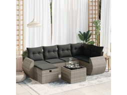 Vidaxl 7 Pcs Conjunto Sofás P/ Jardim C/ Almofadões Vime Pe Cinzento