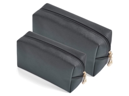2 Peças Bolsa De Maquiagem De Couro Pu Minimalista Para Uso Diário Mulher Bolsa Portátil De Armazenamento