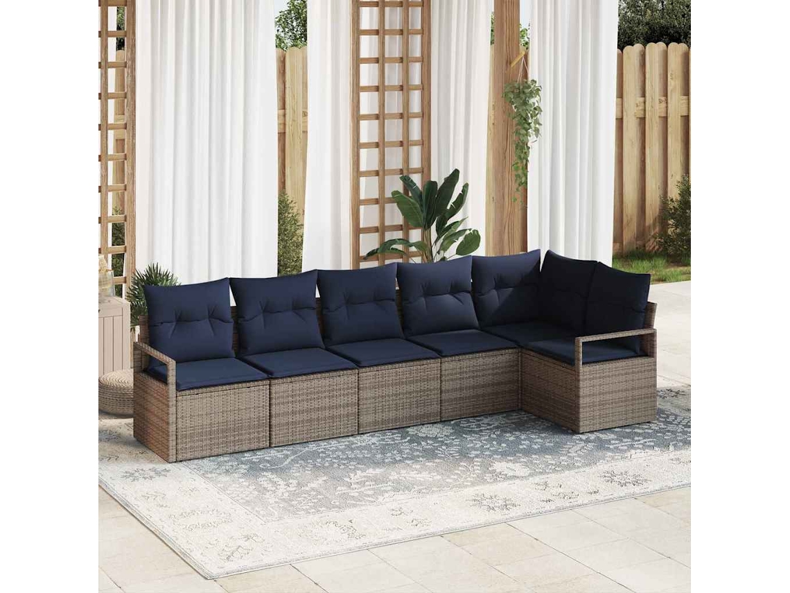 Vidaxl Conjunto De Sofás 6 Unid. Cinzeto Vime Pe