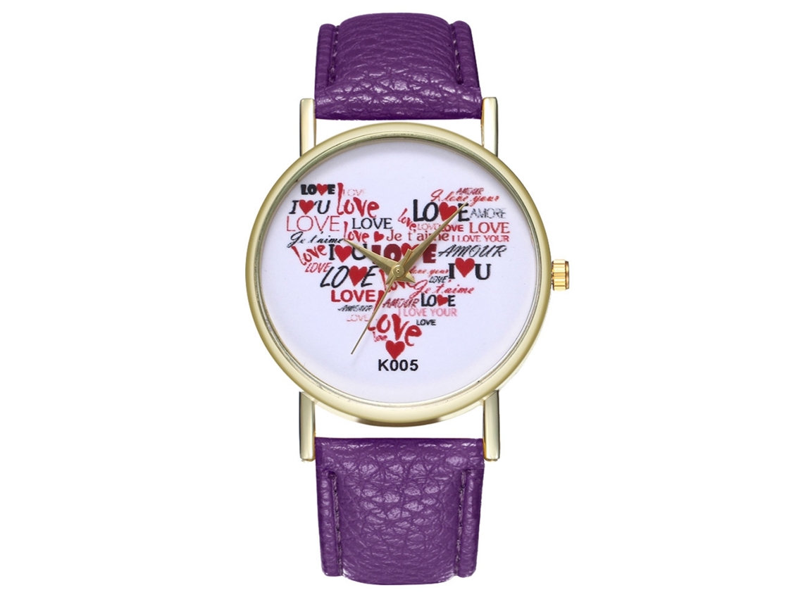 Reloj De Cuarzo Con Correa De Cuero Pu Moda Dial Redondo Para Parejas (morado)