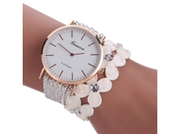 Relógio de Pulseira Feminino Etnico Retro com Rede de Sonhos Quartzo Multicamadas Branco