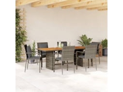 Vidaxl 7 Pcs Conjunto De Jantar P/ Jardim C/ Almofadões Vime Pe Cinza