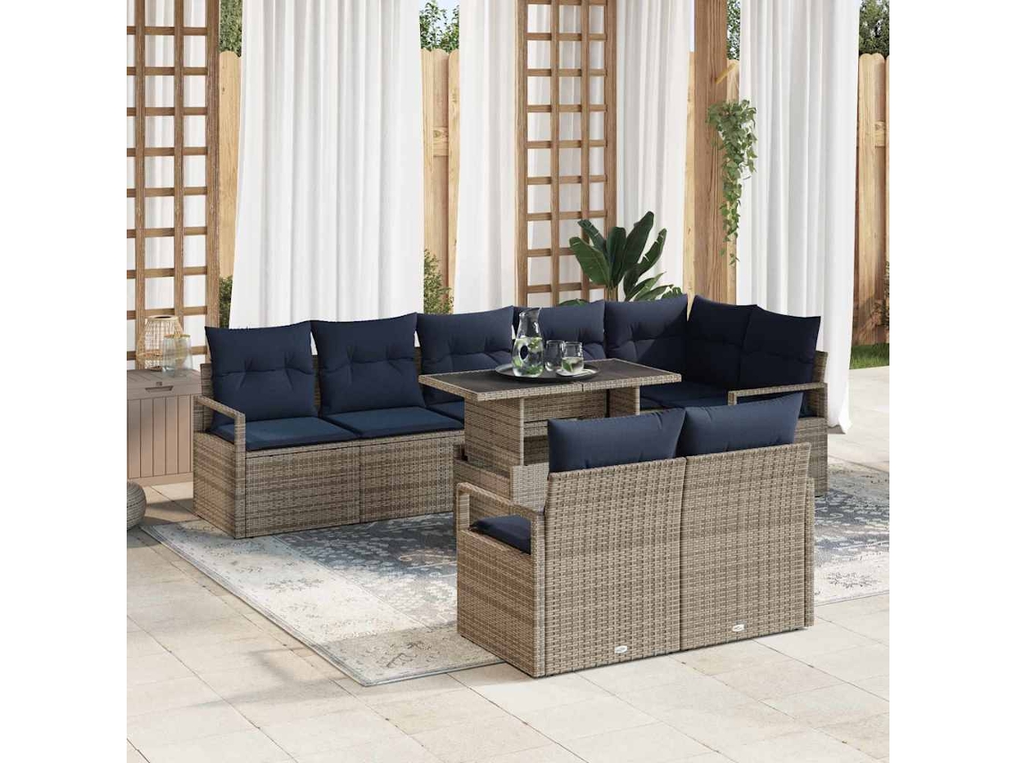 Vidaxl Conjunto De Sofá De Jardim 9 Pcs Cinza E Azul Marinho Vime Pe