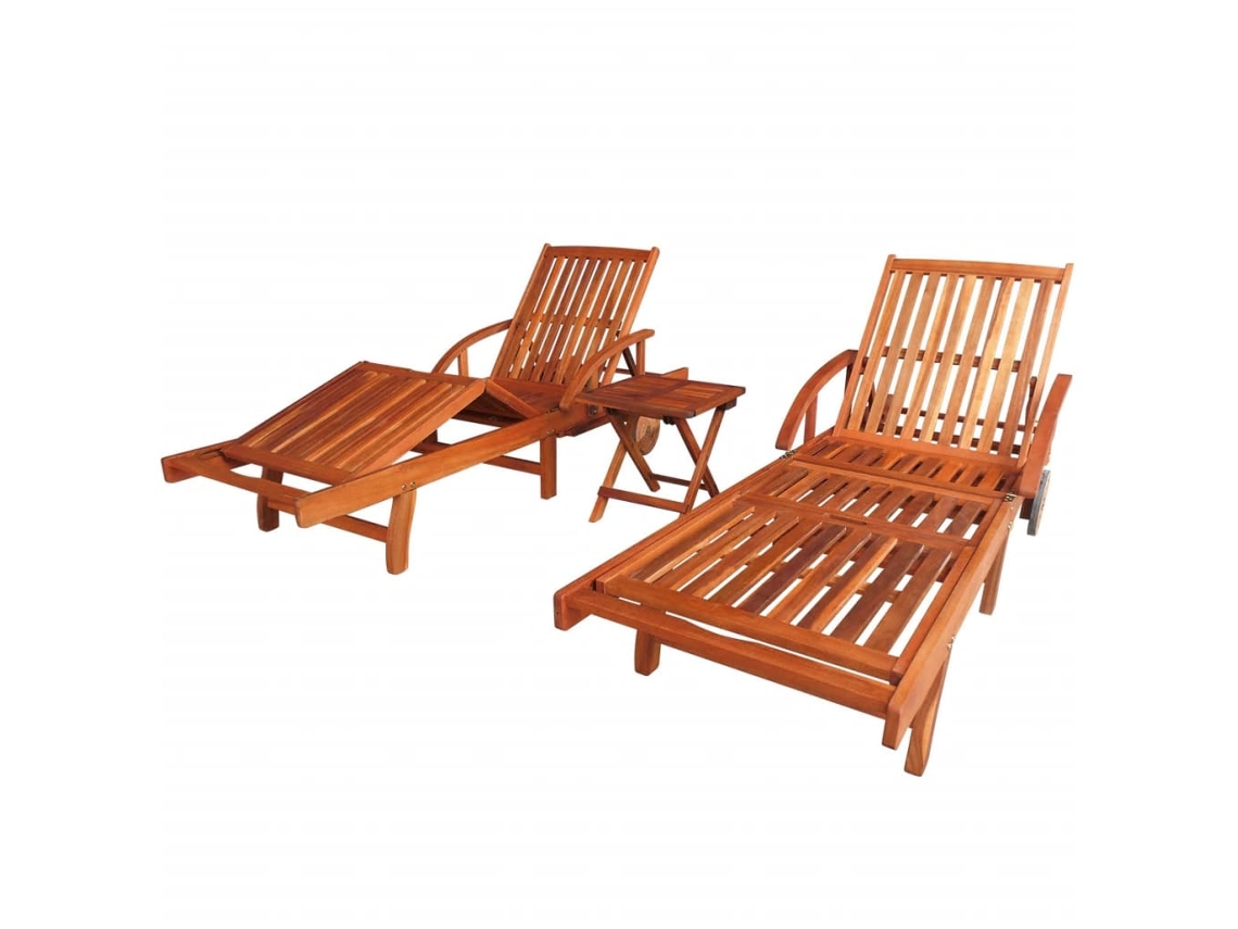 Vidaxl Espreguiçadeiras Com Mesa 2 Pcs Madeira Acácia Maciça