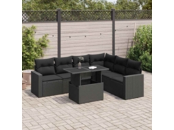 Vidaxl 7 Pcs Conjunto De Sofás P/ Jardim C/ Almofadões Vime Pe Preto