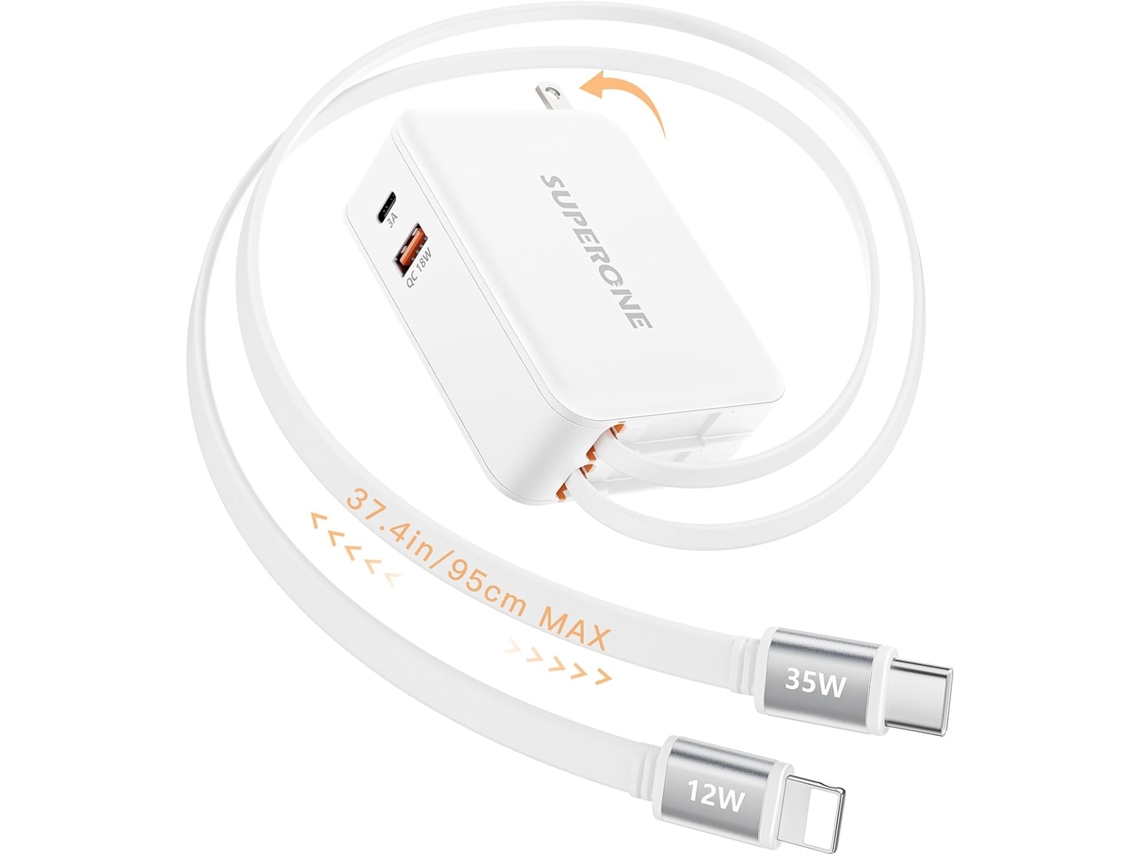 Carregador Retrátil Com Cabos Usb-c E De 1 Metro Comprimento.