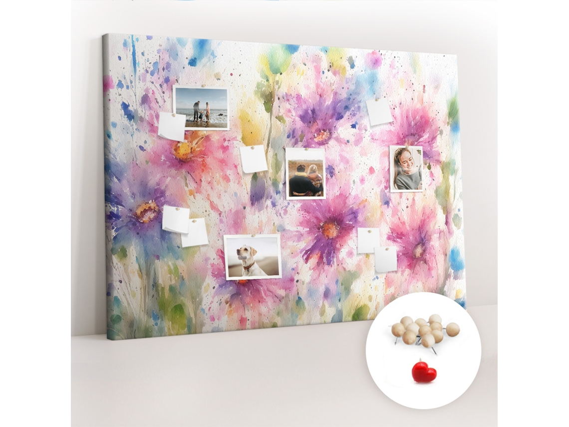 Lousa De Cortiça Flores Pintadas Para A Sala De Estar Espelharte (140x100 Cm)