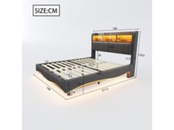 Cama box suspensa 140x200cm, cinza, com LED, USB c, armário, capacidade 250kg, sem colchão, KOMHTOM