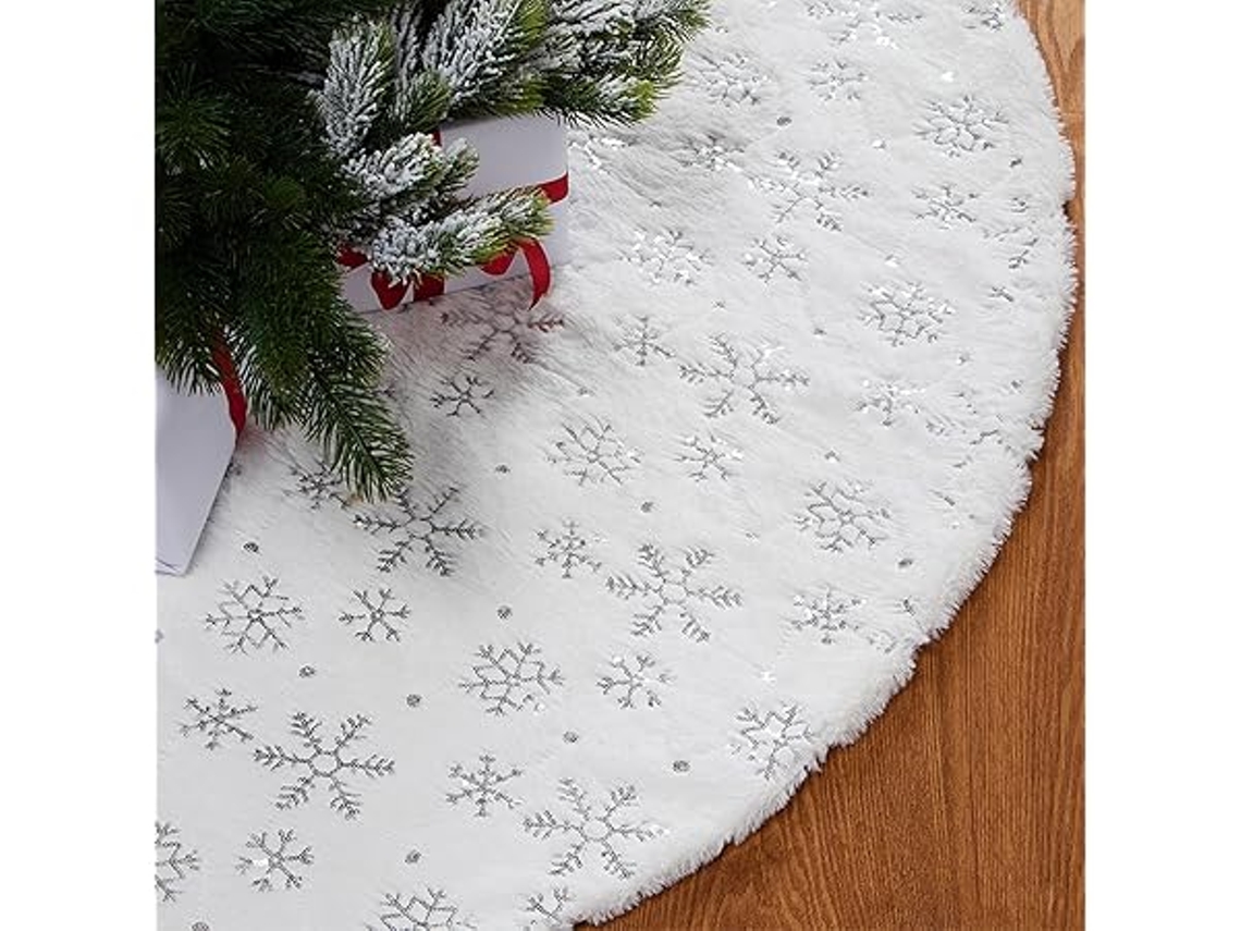 Saia para Árvore de Natal 120 Cm com Flocos de Neve Brancos, em Pele Sintética Decoração de Festas, Ergonômico, Uso Diário STELASPLEN