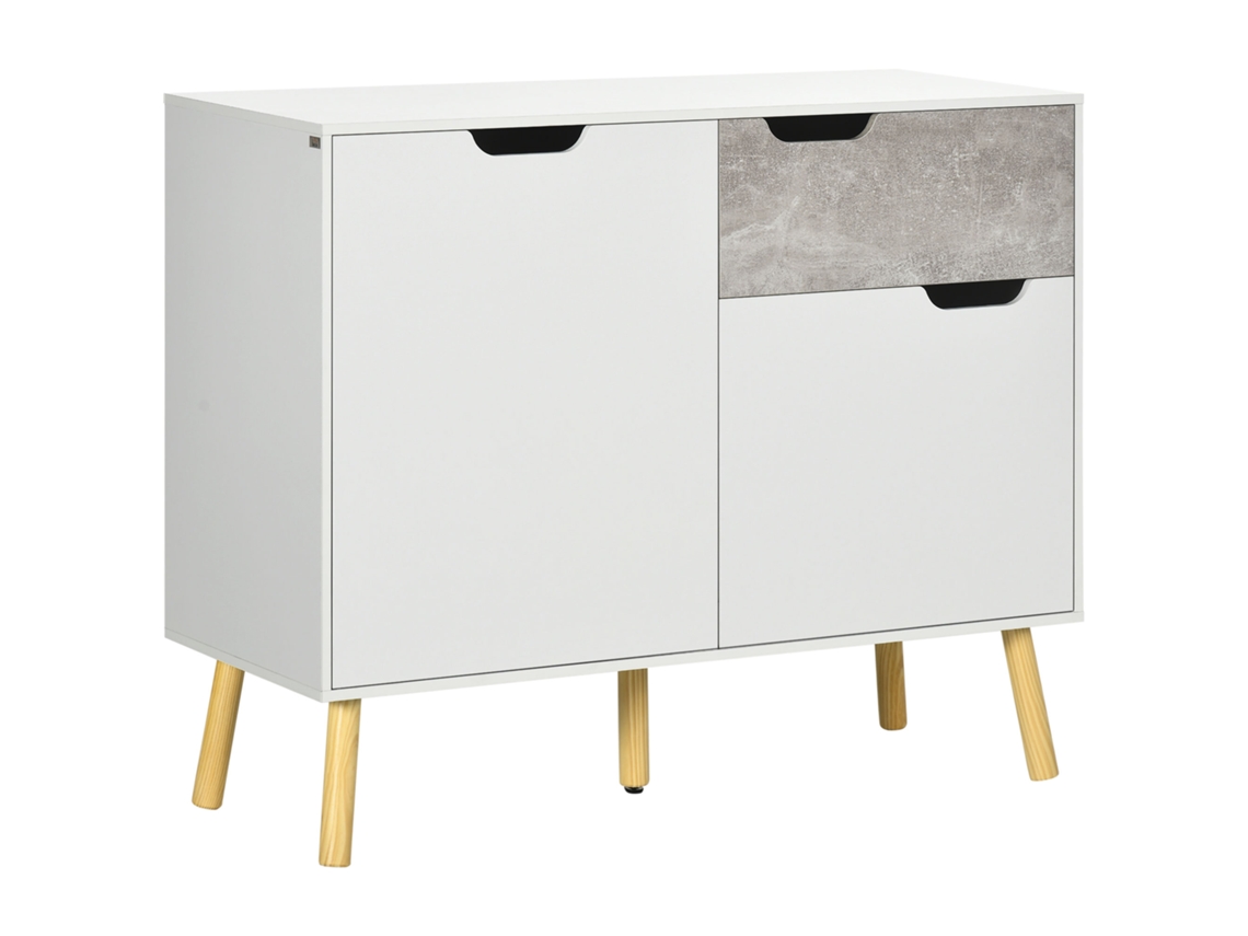 Aparador De Sala De Estar Com 2 Portas E 1 Gaveta Aparador Para Escritório Estúdio Dormitório Estilo Moderno Anti-tombo 98x39x81,5cm Branco E Cinza