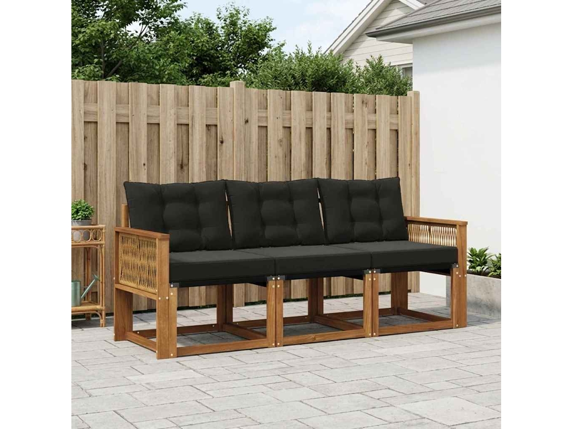 Vidaxl Conjunto De Sofás Para Exterior 3 Unid. Natural E Preto