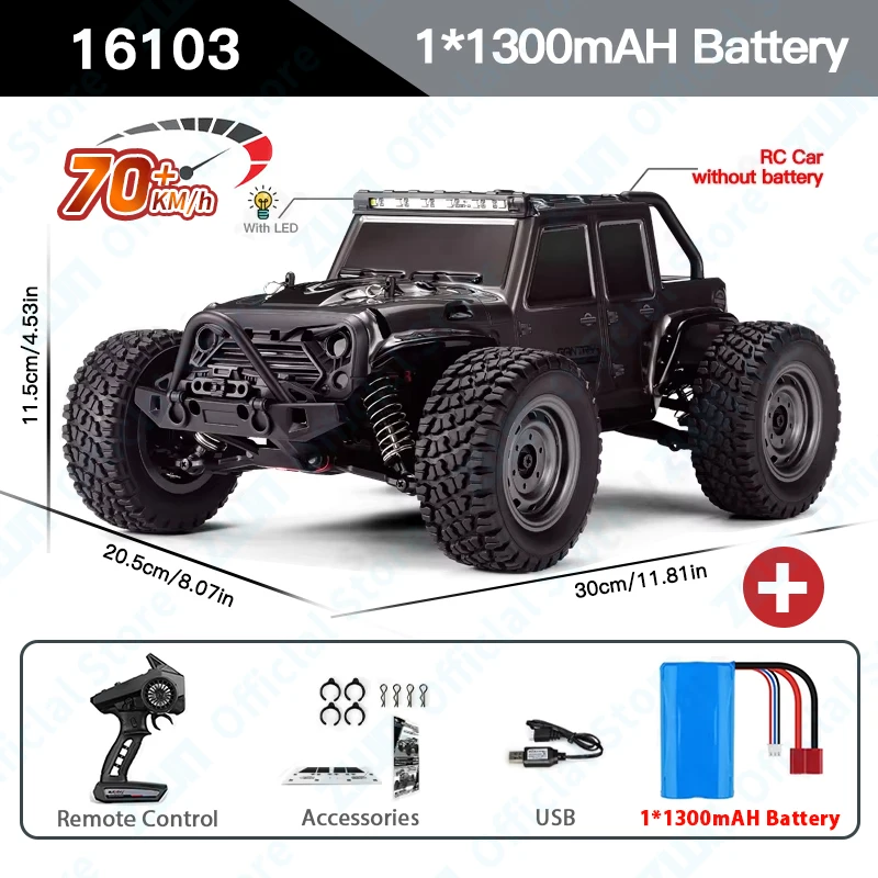 (preto) Veículo Off-road Com Controle Remoto Sem Fio 2.4g E Luzes De Led, Brinquedo Para Meninos