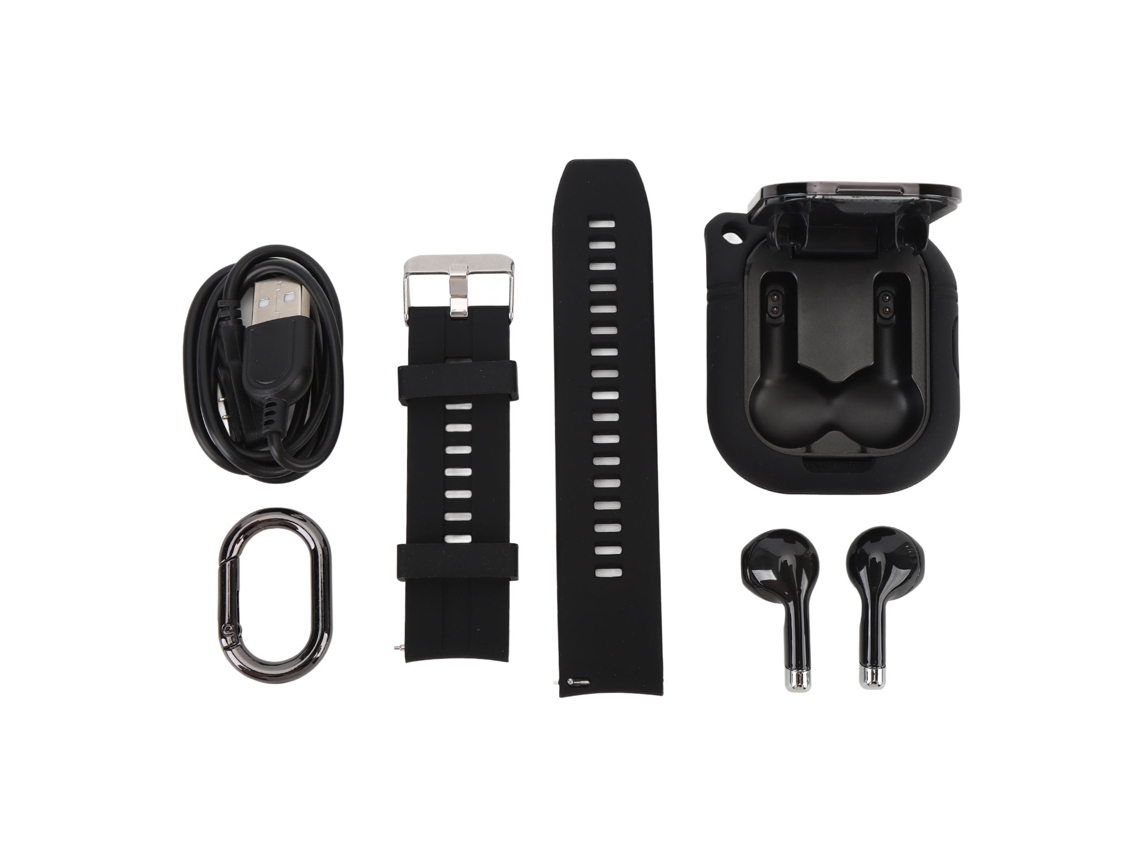 Relógio Inteligente 2 Em 1 Com Fones De Ouvido Bluetooth Monitor De Atividade Fitness Tela Tft 2.01 Polegadas Preto