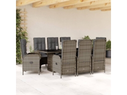 Vidaxl 9 Pcs Conjunto De Jantar P/ Jardim C/ Almofadões Vime Pe Cinza