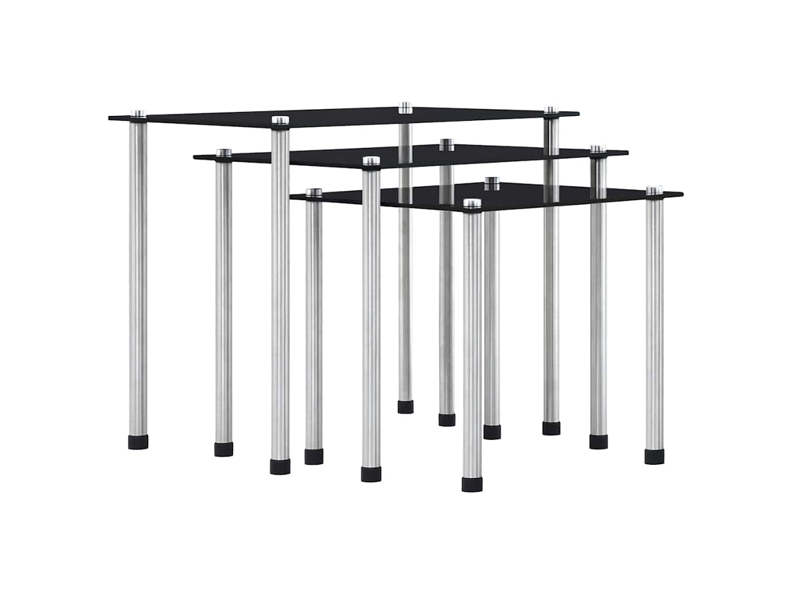 Vidaxl Mesas Encastráveis 3 Pcs Vidro Temperado Preto