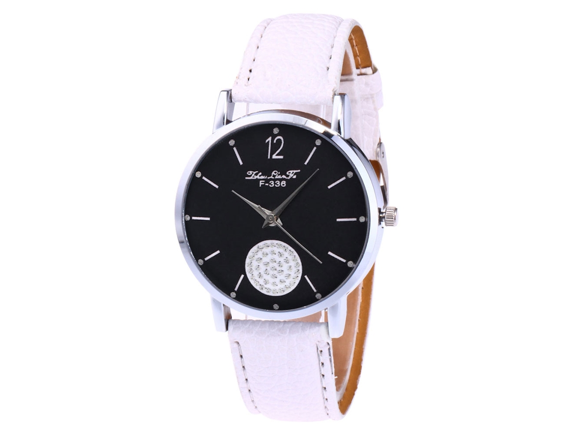 Relógio de pulso analógico de quartzo feminino Zhoulianfa com pulseira de PU (branco)