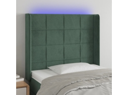 Cabeceira Camapainel De Cabeceira C/ Luzes Led Veludo 83x16x118/128cm Verde Escuro Lovely Home