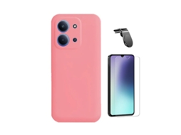Kit Vidro Clearglass Capa Silicone Líquido Suporte L Phonecare Para Xiaomi Poco C85 - Rosa