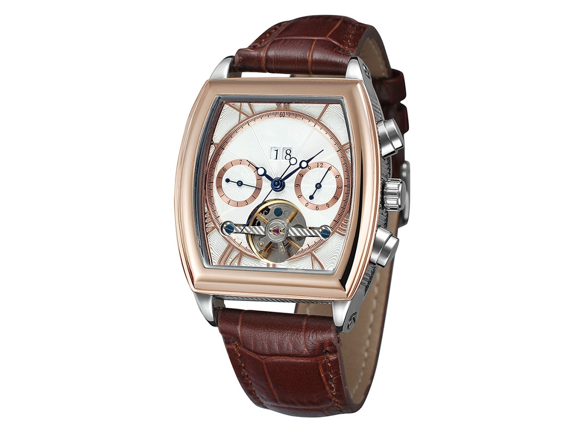 Relógio Automático Mecânico Masculino Forsining Ouro Rosa com Calendário e Resistente À Água