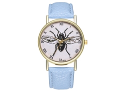 Reloj De Piel Insecto Moda Pareja Cuarzo Unisex Azul Claro