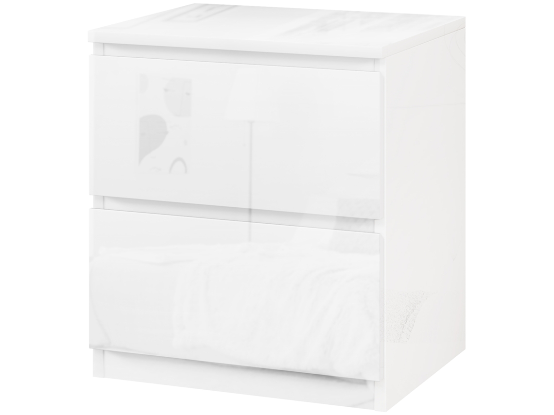 Mesa De Cabeceira Moderna De Com 2 Gavetas De Para Dormitório 40x34x45 Cm Branco Brilhante