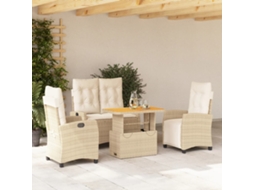 Vidaxl 4 Pcs Conjunto De Jantar P/ Jardim C/ Almofadões Vime Pe Bege