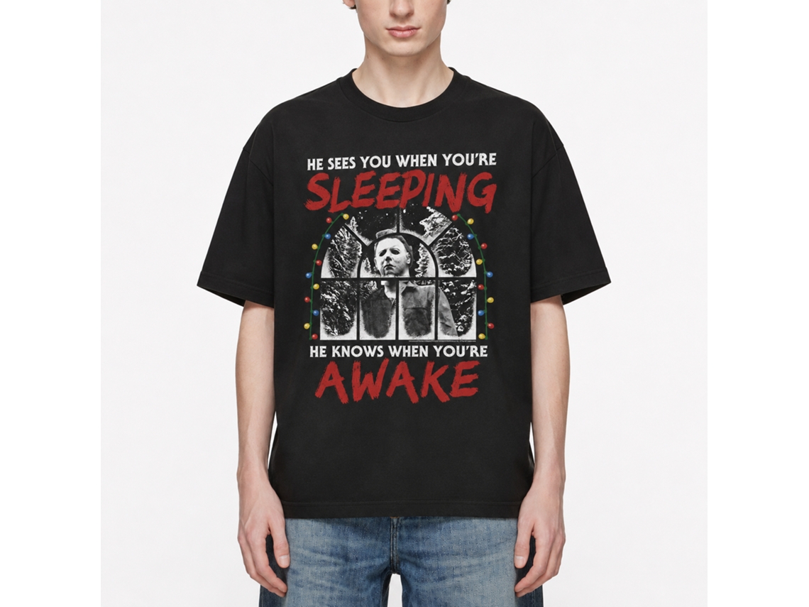 Rockinstone Halloween Movie Sees You When You're Sleeping Black Adult T-shirt Size:s