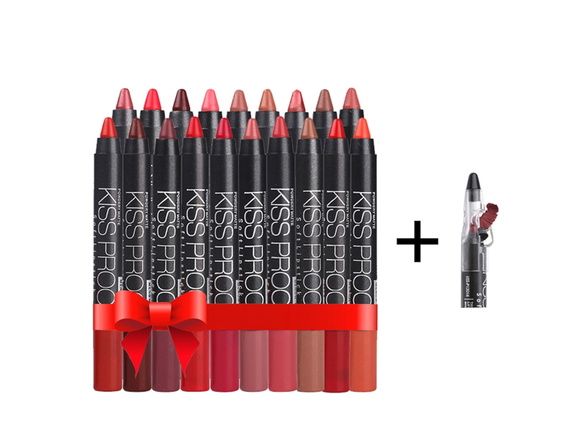 Kit De Batons Kissproff 19 Cores + Afiador Impermeável Não Pegajoso E Duradouro
