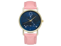 Relógio de quartzo com pulseira de couro PU, unissex moderno, mostrador grande rosa.