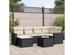 Vidaxl 7 Pcs Conjunto De Sofás P/ Jardim C/ Almofadões Vime Pe Preto