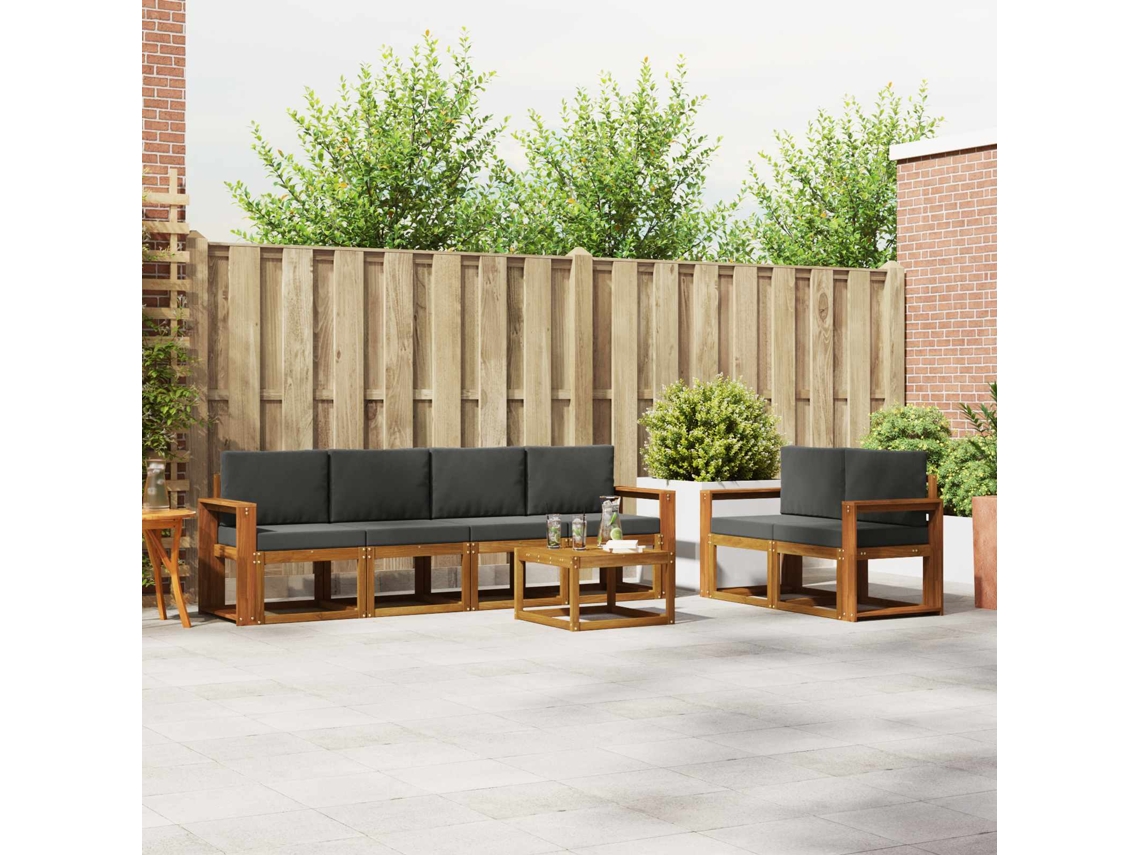 Vidaxl Conjunto De Sofás Para Exterior 7 Pcs Natural E Antracite