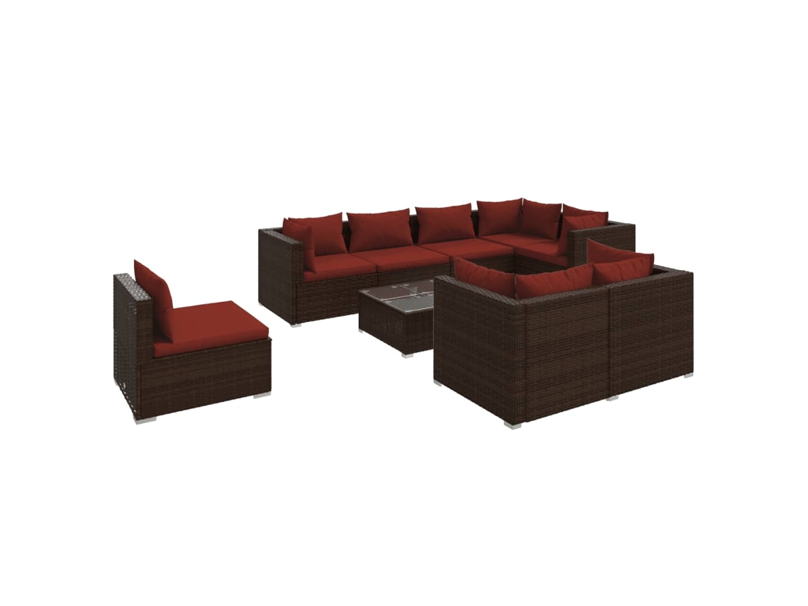 Maison Exclusive - 9 Pcs Conjunto Lounge De Jardim C/ Almofadões Vime Pe Castanho
