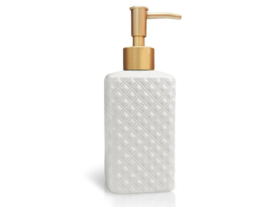 2026 dispensador de Jabón de Cerámica com Bomba Dourada, Embossamento Clássico, 350ml, Branco