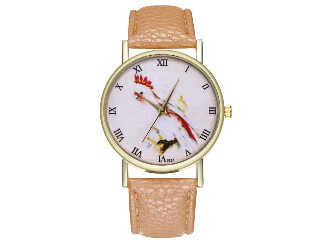 Relógio masculino analógico de quartzo com pulseira de PU, estilo casual (bege)