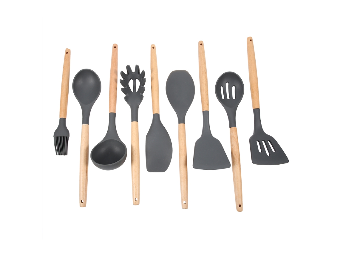 Conjunto de utensílios de cozinha de silicone antiaderente resistente ao calor com 9 peças para cozinhar e assar.